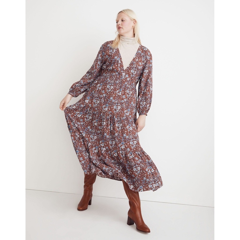 Madewell Challis Wrap Midi Dress XL in Woodland Floral Cottagecore